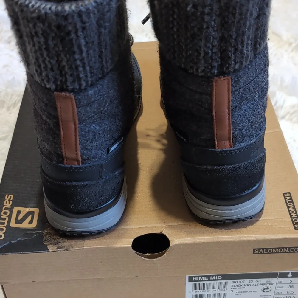 Salomon Wool & Suede Leather Grey/Black Waterproof Hime Mid Boots